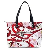 Furong Tragetasche mit roten Blumen, leichte Handtasche für Einkaufen, Fitnessstudio, Wandern, Reisen, Yoga, Schultertasche mit Außentaschen mit Reiß