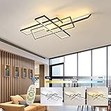 LED Deckenleuchte Dimmbar Wohnzimmerlampe Modern Rechteck Design mit Fernbedienung Deckenlampe 110cm Acryl Beleuchtung Pendelleuchte für Schlafzimmer Esszimmer Küche Büro Deko Decke Leuchte Schw