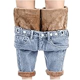 SSLLH Damen Jeans Hosen Elegant High Waist Bleistifthose Dicke Fleece Jeanshose mit Taschen Elastizität Hüftheben Straight Jeans für Frauen Hochwertige Freizeithose Thermo Leggings Straight Bein H