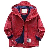 L SERVER Jungen Übergangsjacke Kinder Winterjacke Daunenjacke Für Jungen Windjacke Mit Kapuze Trenchcoat Dünne Softshell Für Frühling Herbst, Rot, 104-110