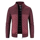 D-Rings Herren Strickjacke Stehkragen Herren Langarm Kragen Cardigan mit Zopfmuster Herren Reißverschluss Jacke Gestrickt für Hemd und Shirt Cardigan Grobstrick Pullover mit Stehkrag