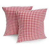 FILU Kissenbezug 40 x 40 cm 2er Pack (Farbe wählbar) Rot/Weiß kariert - Kissenhülle, Kissen, Sofakissen, Dekokissen, Sitzkissen, 100% Baumwolle, Deko für jeden Raum, Garten und T