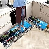 2 STK rutschfeste Küchenmatten und Teppiche Küsten-, Italienischer Hafen in Verena mit Angeln und Segelbooten European Sea Town Bild, oWaschbare Gummiunterlage ​Fußmatte Mikrofaser-Tepp