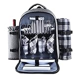 YIPUTONG Picknickrucksack für 4 Personen Outdoor Picknick Rucksack mit Geschirrset/isoliertem Fach/Weinhalter für Camping im F