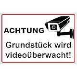 geschenke-fabrik.de Videoüberwachung Schild Achtung - Grundstück Wird videoüberwacht aus Alu/Dibond wetterfest 300x200 mm 3 mm stark mit Kamera Symb