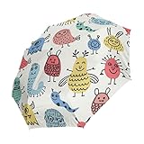 Gespenst Monster Cartoon Tier Regenschirm Auf-Zu Automatik UV-Schutz Taschenschirm Winddichter Umbrella Klein Leicht Schirm Kompakt Schirme für Jungen Mädchen Reise Strand F