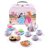 BEIAOSU 24pcs Tin Teeservice Set für Kinder - Teeset Kaffeeservice Prinzessin Muster mit Koffer für Kinder Geschirr Puppeng