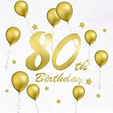 Servietten Geburtstag Gold Servietten 80. Geburtstag, Servietten 33x33 cm 20 Stück Happy Birthday Servietten for Frau Mann 80iger Geburtstag Deko Tischdeko Geburtstag Sparkling Celeb