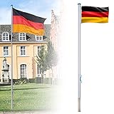 LZQ Aluminium Fahnenmast 6,50m inkl Deutschlandfahne Flaggenmast Seilzug und Bodenhülse, Mast Flagge Alu 5 Verschiedene Höhenverstellb