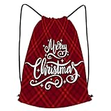 fudin Unisex Wasserdicht Kordelzug Rucksack Frohe Weihnachtskarte Beschriftung Inschrift auf Turnbeutel Sporttasche für Yoga Freien Schule Strand Schw