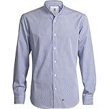 CR7 Cristiano Ronaldo Herren Hemd Shirt Slim Fit High Collar, Blau/Weiß Gestreift, M