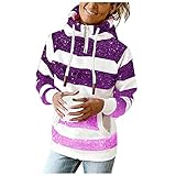 CEFGR Damen Hoodie Gestreifter Langarm Pullover Lässige und Bequeme Damen Jacke Hoodie Frauen Loose Crewneck Sweatshirt Gestreifte Kordelzug Oberteil Mit T