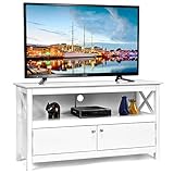 Giantex TV Board Lowboard, Fernsehschrank Fernsehtisch mit Ablage, TV Kommode aus Holz, TV Lowboard Sideboard modern mit 2 Türen, TV Möbel für Wohnzimmer Flur (weiß)