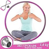 Aenamer Hula Hoop Reifen 1,2 kg, Hoola Hoop Reifen Erwachsene aus Edelstahl, 6 Abnehmbare Abschnitte Hula Hoop mit Widerstandsband für Massage Fitness Ausbildung (Lila-grau)