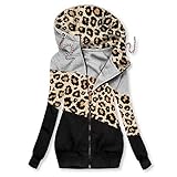 Sweatjacke Damen Zip Up Hoodie Jacke Farbblock Kapuzenjacke Herbst Winter Pullover Sweatshirt Mode Damenmantel mit Einstellbar Kordelzug Mantel Lang Warm Übergangsjack