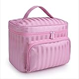 XJYA Multifunktionale wasserdichte Kosmetiktasche Reisetasche - Große Kapazität Mobile Damen Gestreifte Aufbewahrungstasche - Zipper Tragbare Waschtasche,Pink
