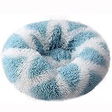 Donut-förmiges Plüsch-Hundebett, rund, warm, kuschelig, Hundehütte, Kissen, beruhigend, verbesserter Schlaf, Haustiermatratze, maschinenwaschbar (XXL: 110 cm, blau)