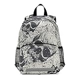 Isaoa Rucksack mit Zügeln für Jungen und Mädchen, Vintage-Totenkopf-Kinder-Rucksack, Tagespflegetasche, Vorschule, Kindergarten, Reisetasche mit Brustclip