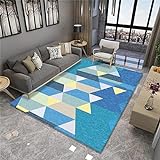 teppiche für Wohnzimmer Blauer Teppich, Dreiecksmuster feuchtigkeitsbeständiger, antibakterieller, antistatischer und abriebfester Teppich Teppich esszimmer ,Blau,60x90