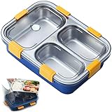 Bento Box Erwachsene, XiXiRan Lunchbox Auslaufsicher, Mittagessen Box Mikrowelle, Brotdose mit Besteck, Drei-Raster-Lunchbox, Brotdose 3 Fächer Erwachsene, Bentobox mit Herausnehmbare Fächern (Blau)