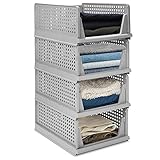 Stapelbare Kleiderschrank Organizer, Kleiderschrank Organizer, Schubladenbox, Badezimmer Aufbewahrungskorb, für Küche,Schlafzimmer, grau(4-teiliges Set)