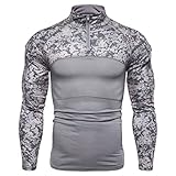Taktisches T-Shirt für Herren, 1/4-Reißverschluss Airsoft Militärhemd, Militärtarnung Airsoft-Hemden Outdoor-Kampf-T-Shirt Langarm Camo lässig Stehkragen Baumwolle Herbst Jugend taktisches T-S