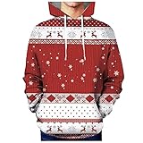 Lustige Weihnachten Kostüme Herren Hoodies Weihnachtspullover 3D Lange Ärmel Norweger Christmas Sweater Sweatshirt mit Kapuzen für Herbst Winter Weihnachten Halloween Festival S-3XL