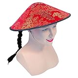 Bristol Novelty bh441 Chinesischer Hut mit Zopf, Rot, Einheitsgröß