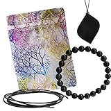 Premium Shungit AKTIV SCHMUCK ENERGIE & SCHUTZ ANHÄNGER MIT LEDERBAND + 8mm ARMBAND gegen EMF Elektrosmog & negative Strahlen. Für innere Ruhe + Auraschutz. 5-tlg SET. 81920-3A8