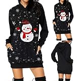 TWIOIOVE Party Outfit Damen Sexy Kapuzenpullover Santa Cartoon Drucken Weihnachtskleid Freizeitkleider Weich Hautfreundlich Abendkleid Tunik