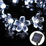 HFFFHA Solar Girlanden Licht 12 Mt Peach Blume Solarlampe Power LED String Fairy Lights 6V Garten Weihnachtsdekor für den Außenbereich,Weiß