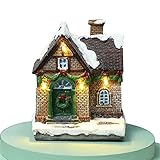 heilonglu Weihnachtsszene Dorfhausstatue mit warmem LED-Licht, batteriebetrieben, Winterschnee-Landschaft, Kunstharz, Miniatur-Figuren, Weihnachts-Party-Dekoration, LED-Lichthaus, Außen S