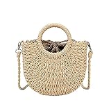 SHOPANTS Stroh gewebte Handtasche für Frauen, Große Tragetasche Strohtasche Gewebte Streifen Retro Sommer Strandtasche Strohtaschen für Frauen Handgewebt Rundg