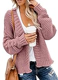 Damenmode Kabel Stricken Copped Strickjacke klobig Stricken locker sitzende Pullover Mantel solide Farbe Tops Rosa XXL