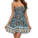Sommerkleid Damen Kurze Kleid High Waist Volant Kleider Vintage Blumendruck Minikleid Causal Loose Strandkleid Freizeitkleid Partykleid Wickelkleid Elegant Sexy Cocktailkleid A-Line Swing Etuik