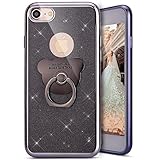 Kompatibel mit iPhone 6S Plus Hülle,iPhone 6 Plus Handyhülle,[Bär Handy Ringhalter] TPU Silikon Gel Bumper Case Handytasche Glänzend Glitzer Strass Handyhülle Schutzhülle,Schw