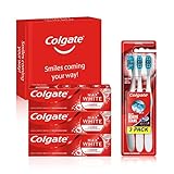 Colgate Zahnweiß-Set mit Colgate Max White Luminous Whitening Zahnpasta 3 x 75 ml und Colgate 360° Max White One 3er Pack Whitening Zahnbü