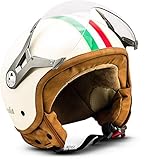 SOXON® SP-325 „Imola“ · Jet-Helm · Motorrad-Helm Roller-Helm Scooter-Helm Moped Mofa-Helm Chopper Retro Vespa Vintage Pilot Biker Helmet Brille · ECE 22.05 Visier Schnellverschluss Tasche L (59-60cm)