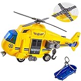 HERSITY Hubschrauber Kinder mit Drehpropeller, Flugzeug Spielzeug Groß Licht und Sound Helikopter Kinderspielzeug mit Bewegliche Seilwinde, Trage, 28cm, Geschenk für Junge 3 4 5 J