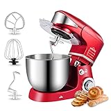 HOMELUX 2000W Küchenmaschine Multifunktional Knetmaschine, 5L Knetmaschine inkl 3-Teiligem Patisserie-Set und Spritzschutz, 6 Geschwindigkeit mit Edelstahlschüssel Teigmaschin (Red)