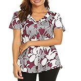 Damen V-Ausschnitt Kurzarm T-Shirt Mode Persönlichkeit Trend Druck Bequemes Allgleiches Casual Top mit Knöpfen 3XL