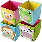 TE-Trend 4 Stück Kinderzimmer Moebel Aufbewahrungsbox Kinder Spielzeugkiste Motiv Faltbox Set Spielzeug Aufbewahrung 28cm Mehrfarbig