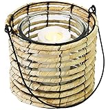 Windlicht Ø20xH20cm Korb mit Teelichtglas und Henkel, Kerzenhalter Kerzenständer L