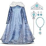 IWEMEK Mädchen ELSA Kostüm Anna Prinzessin Kleid mit Zubehör Kinder Verkleidung Karneval Faschingskostüm Weihnachten Partykleid Halloween Festkleid Outfits Bekleidungs 01 Set 4-5 J