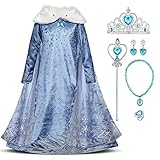 IWEMEK Kostüm Eiskönigin Prinzessin Anna Elsa Kostüm Frozen mit langem Umhang für Kinder Mädchen Geburtstag Weihnachten Halloween Karneval Cosplay Party Kostüm 2-8 Jahre Gr. 2-3 Jahre , 01 S