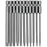 ToKinCen 11 Stück Torx lang Schraubendreher Bit Set 1/4' 100mm Lang Magnetisch Sternenkopf Schraubenziehe Set T6-T40 Sechskant Schaft Elektrische Torx Bits Satz Schraubendreher Werkzeug