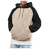 Chaconka Herren Fuzzy Sherpa Kapuzenpullover, lockeres Fleece-Sweatshirt, wendbar, warm, für den Winter, Langarm, Sport, mit Fronttasche, Outwear, Hoodie, Herrenjacke, lässig, Patchwork, kaki, XL