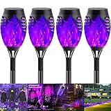 Solarleuchten Für Außen,Outdoor Halloween Dekoration 4 Stücke Solar Lila Flammenlicht Mit wasserdichte IP65 Solar Fackel Garten Automatische EIN/Aus Für Garten,Terrasse,Party,Überraschungsgeschenk