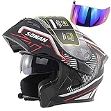 COKECO Bluetooth Motorrad Klapphelm Hochwertiger Kopfhörer Für Damen Und Herren Antikollisionshelm ECE-Zertifizierung Mit Doppelter Sonnenblende Antibeschlag, Bequem Und Atmungsak