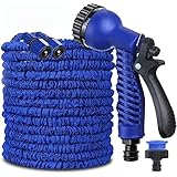 Marlow Ropes Stretch Gartenschlauch Bundle Ausziehbarer Schlauch 30,5m / 45,7m / 61m 3X Ausziehbarer Naturgartenschlauch Dreilagig, Leicht, Mit 7 Einstellungen Professionell mit Wasserdü